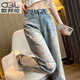 OUBONEN American Retro Retro Retped de patas anchas para mujeres en el verano 2025 Nuevo Versión estrecha delgada de pie alta en el color de la piel recta Color de la luz (Efolong) 9720 Recomendado 70-80Jin [Jin iguala 0.5 kg] xs