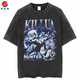 Jueslang animation full-time hunter hunter x hunter retro old summer cotton washing short-sleeved T-shirt for men and women washing black B1278 XL