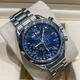 [SEGUNA HOMA 99 NUEVO] Reloj de hombres mecánicos automáticos de la serie Omega Omega Speedmaster, reloj de hombre de acero inoxidable, pantalla de fecha, reloj multifunción cronógrafo, cinturón de acero de disco azul de 39 mm 3523.80.00