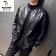 Woodpecker 2025 Spring and Automne New Stand Collar en cuir Veste pour hommes Slim et belle veste en cuir PU Pu Men's Veste 6601 Black M [100-120Jin [Jin est égal à 0,5 kg]]]