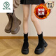Woodpecker showing her feet, small thick sole retro British style Martin boots for women's autumn and winter style 2024 new thick heel added brown single 39