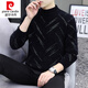 皮尔卡丹（pierre cardin）男士中领毛衣水貂绒黑色线衣冬季加厚保暖一体绒半高领条纹针织衫 K12156黑色 L