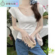 
Lin Han’s real-life photo pure slim U-neck bamboo joint cotton short-sleeved T-shirt for women in summer, sexy collarbone exposed waist top 1391# light pink S