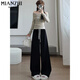 Cotton slimming wide-leg pants for women in spring, autumn and winter, new loose small person with high waist narrow version straight sports casual pants 679 meters white [high quality 24.5] L 110-125Jin [Jin equals 0.5 kg]