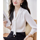 Troman commuter temperament shirt women's long-sleeved ribbon spring fashion casual design niche shirt white
