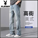 Playboy (PLAYBOY) jeans men's autumn and winter style 2025 American loose straight flare plus velvet thickened long pants for boys YM-9901 nostalgic blue XL 135-150Jin [Jin equals 0.5 kg]
