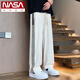 NASA XVVX cool ice silk pants men's summer loose straight striped casual pants for boys teenagers trendy quick-drying sports pants 985 apricot color L about 105-125 Jin [Jin equals 0.5 kg] can be worn