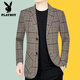 Playboy (PLAYBOY) suit jacket men's new autumn and winter business casual autumn and winter style middle-aged men's plaid suit Korean version trendy khaki plus velvet thickened XL recommended 115-130 Jin Jin equals 0.5 kg