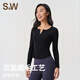 S&W Suwei Sports Long Sleeve Autumn and Winter Yoga Wear Pilates Fitness Training Wear Sports Top Elastic Slim Fit Women's Dark Black XL