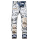 Fadenjue Emil Slim Fit Herren-Jeansbrief Ripped Sticky Leder Patch Slim Fit [hohe Qualität] M724 L 105-125jin [Jin entspricht 0,5 kg]