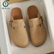 Specht Leder Birkenstock Schuhe für Frauen 2025 Frühling neuer dicker Doken Baotou Half-Slipper Sommerstil Soft-Soled Sandalen Khaki (683-1) 36