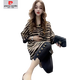皮尔卡丹（pierre cardin）【701人收藏】不规则条纹短袖t恤女2025夏季宽松中长款感圆领小众 图片色 中长款宽松版单件上衣 L 120-135斤