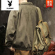 Playboy (PLAYBOY) American retro classic buckskin lapel baseball jacket men's loose trendy brand large size spring and autumn jacket for men gray green high quality fabric XL recommended 125-150Jin Jin equals 0.5 kg