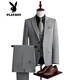 Playboy (Playboy) Casual und gutaussehender Anzug Herrenanzug mit Street Slim Fit großer Bräutigamanzug Herren Hochzeitskleid Britisch-Stil zweiteiler hellgrauer XL