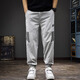 Guxiansen striped ice silk casual pants for men's summer thin sports Harem pants trendy brand loose tying feet nine-point pants light gray XL [130-150Jin [Jin equals 0.5 kg]]