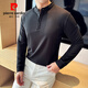 Pierre Cardin new Chinese style stand collar polo shirt men's long sleeve spring and autumn 2025 new solid color versatile slim henley collar t-shirt black M