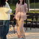 ANGEL MOOD spring extra large size fat girl m suit jacket wide leg pants suit slim casual pink loose suit 200 Jin Jin equals 0.5 kg Pink suit (spring and autumn) XL (recommended 110-135 Jin Jin equals 0.5 kg)