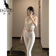 Kangaroo (DAISHU) light luxury yoga clothing set for women 2025 new high-end summer fitness clothes Pilates training clothes tops and vests two-piece set apricot white top + apricot white pants M (98-108Jin Jin equals 0.5 kg)