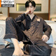 Modal Light Luxury Pyjamas für Männer Frühling und Herbst Sommereis, dünne Seide Langarmhose Lose großer Seide 2025 Neues Set 838# V-förmiger Bären-Mist Gray [grau Seide] XL [120-150jin [Jin gleich 0,5 kg]]]