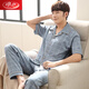 
Langsha pure cotton pajamas men's spring and summer short-sleeved trousers summer plus-size cardigan home clothing two-piece set thin style 691 M wear 90-100 Jin [Jin equals 0.5 kg]