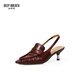 
DEEP BREATH Deep Breath Women's Shoes Old Qianfeng Eel Leather Commuter Single Shoes Thin Heel Empty Shoes Women's AX11151 Red 36