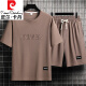 皮尔卡丹（pierre cardin）休闲运动套装男夏季潮牌冰丝t恤薄款短裤大码短袖帅气搭配两件套 上衣-829军绿 2XL 建议145-165斤