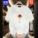 罗蒙（ROMON）短袖T恤男女情侣装潮牌圆领印花体恤纯棉简约宽松百搭半袖上衣夏 黑色【前大图K1049 单朵红玫瑰花 S 建议90-100斤