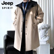 JEEP SPIRIT Men's Windbreaker Jacket Men's Spring and Autumn Mid-Length Coat Teenage Boys British Style Jacket Men's Black L 130-150Jin Jin is equal to 0.5 kg