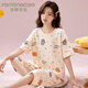 FENTENGCARE Women's Pajamas Women's Summer 100% Pure Cotton Short Sleeve Cropped Pants Round Neck Pullover Comfortable Home Apparel Q2