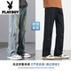 Playboy (PLAYBOY) jeans men's autumn and winter style 2025 American loose straight flare plus velvet thickened long pants for boys YM-9901 nostalgic blue XL 135-150Jin [Jin equals 0.5 kg]