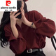 Pierre cardin Hong Kong style retro red shirt for women in autumn 2025 lazy casual layered shirt underneath long-sleeved top knitted burgundy (9905) S (105Jin [Jin equals 0.5 kg])