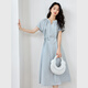 
Vanciman light blue French V-neck dress for women 2025 summer new waist-hugging lace-up slim casual long skirt M9733 light blue S