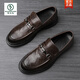 Woodpecker Men's Shoes 2025 New Spring and Autumn British Style Loafers Business Casual Genuine Leather Slip-On Leather Shoes Men's Peas Shoes Black 40 (250mm)