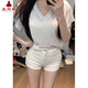 Xia Yuyao small white high waisted slim denim shorts for women in summer slim and versatile straight hot pants for hot girls ins trend white M 95-105