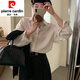 Pierre cardin Hong Kong style retro red shirt for women in autumn 2025 lazy casual layered shirt underneath long-sleeved top knitted burgundy (9905) S (105Jin [Jin equals 0.5 kg])