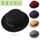 Lanlingfang rétro British Style Black Ribbon Plat Top Hat Hepburn Gentleman Jazz Hat Flat Brim Woolen Wide Brim Men and Women Hat Hat Top Flat Grey