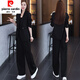 Pierre Cardin Early Spring Casual Suit Women's 2026 Spring and Autumn New Korean Style Professional Suit Jacket Wide Leg Pants Two-piece Set Black 3XL (Recommended 145-155 Jin Jin equals 0.5 kg)