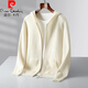Pierre Cardin 2025 casual zipper hooded wool cardigan for men spring and autumn style knitted hoodie luxury fashion sweater jacket for men white L