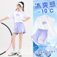 OVE女童速干运动套装夏季儿童羽毛球网球训练服夏装中大童短袖两件套 9889棉T白色+紫色短裤 170 170cm