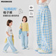 
moonkids girls wide-leg pants spring new straight-leg casual pants children's fashionable blue plaid pants 2025 spring clothes big children 15266 blue plaid + 15279 blue 110 cm
