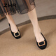 ZHR Single Shoes weiblich elegant intellektuell flachem Mund Dicke Fersenschuhe Pendelstil Square Head Boat Schuhe Frauen BL527 Schwarz 37
