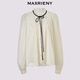 MAXRIENY French embroidered collar bow tie shirt slim fit top for women in white M