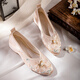 Qiaojiati Spring and Autumn Single Shoes Ethnic Style Retro One-Playing Thick Heel Old Beijing Cloth Shoes Women's Embroidered Shoes with Cheongsam Shoes /Qiongying //White 35