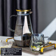 Cold kettle glass cup home set living room cold kettle cup holder light luxury high temperature resistant diamond kettle (elegant gray) + 6 cups + deer stand + tray