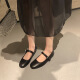 Woodpecker 2025 spring new style one-liner buckle light mouth flat sole single shoes small square toe retro soft leather soft sole Mary Zhen women's shoes 2601 black 36