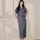 ROEYSHOUSE LOI casual retro shirt suit 2025 summer new fashion solid color top skirt two-piece set 12398 denim blue M