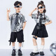 PORESNO Children's Technology Sense Show Vêtements 1er juin Dance Street Vêtements tendance fille Jazz Dance Boys Future Drumming Performance Vêtements Clain à manches courtes: A694 Silver Bright Leather Top + B266 Black 5 110cm toutes taille