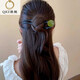 QKX retro U-shaped hairpin for women with high-end sense of ball on the back of the head, simple and elegant hairpin hairpin headdress, amber beads U-shaped hair fork - about 12.5cm