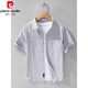 Pierre Cardin Herren gestreiftes Kurzarmhemd Japan japanisches lässiges loser Top Herren Sommer Dünn trendig vielseitiges Baumwollhemd 9721 Weiß M 100jin [Jin entspricht 0,5 kg]