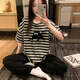 红豆睡衣女2025新款夏季短袖长裤纯棉初中学生女孩大童可爱家居服 6625-桃心小熊--短袖长裤-HZM M 女(高152-158，体重70-95斤)
